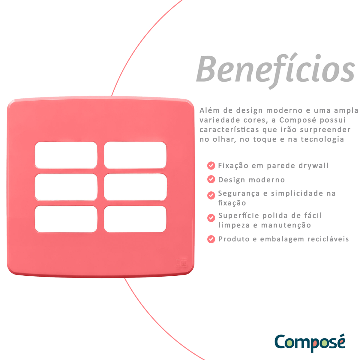 Placa Acabamento 4x4 6 Módulos 3+3 Postos Separados Rosa Composé 13208260 Weg