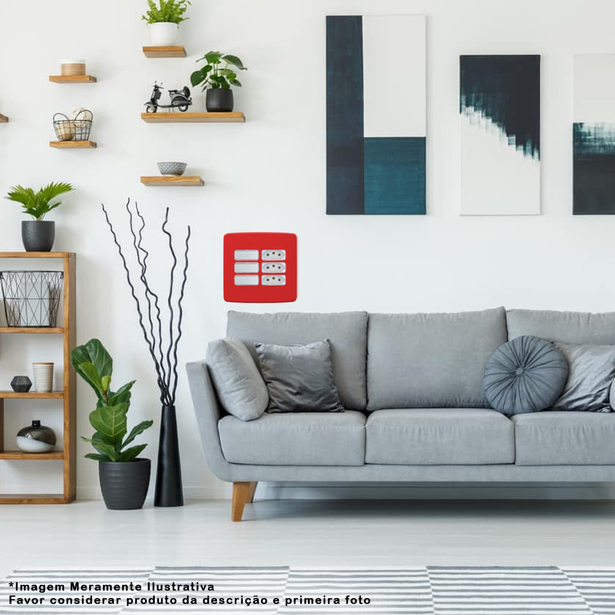 Placa Acabamento 4X4 6 Módulos 3+3 Postos Separados Vermelho Composé 13208261 Weg