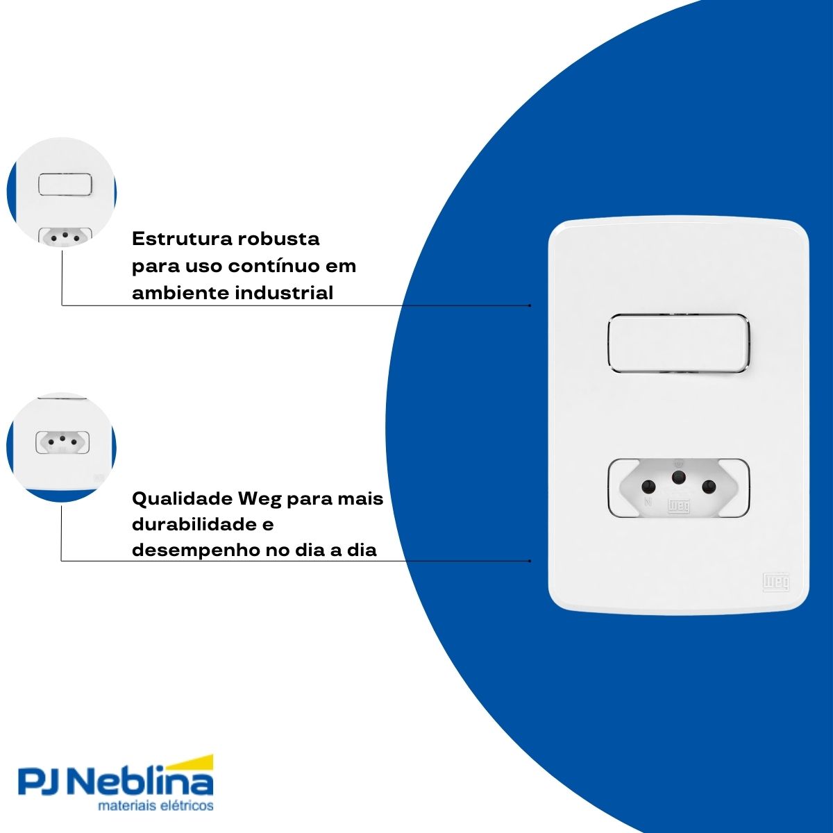 Conjunto 1 Interruptor Paralelo + 1 Tomada 2P+T Distanciados 10A 250V C/Placa 4X2 Branco Compose - Weg