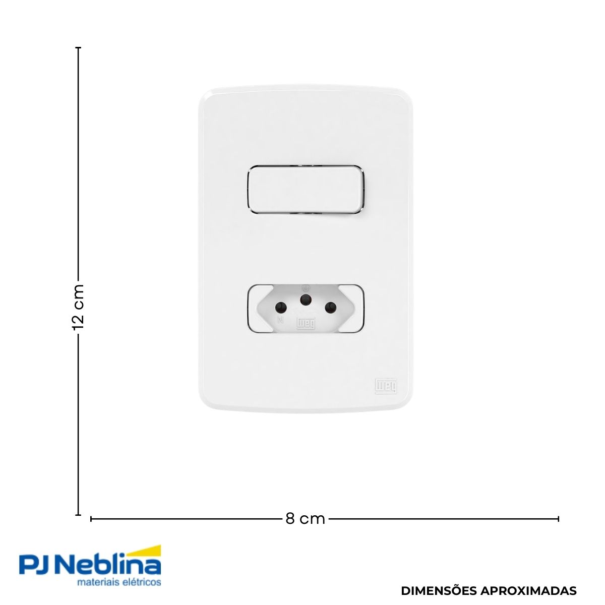 Conjunto 1 Interruptor Paralelo + 1 Tomada 2P+T Distanciados 10A 250V C/Placa 4X2 Branco Compose - Weg