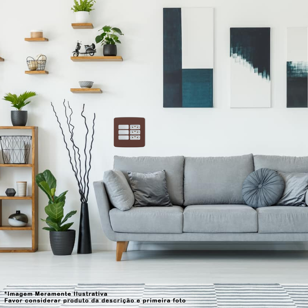 Placa Acabamento 4X4 Polegadas 6 Módulos 3+3 Postos Separados Marrom Composé Weg