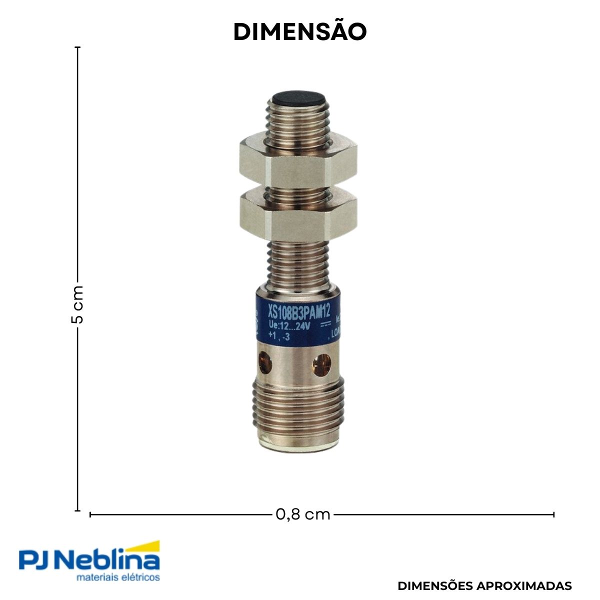 Sensor Indutivo Cilíndrico Roscado Sn=2,5Mm M8X1,00Mm Latão Niquelado 3 Fios 12-24Vcc Conector M12 4 Pinos Npn 1Na 1 Led - Telemecanique