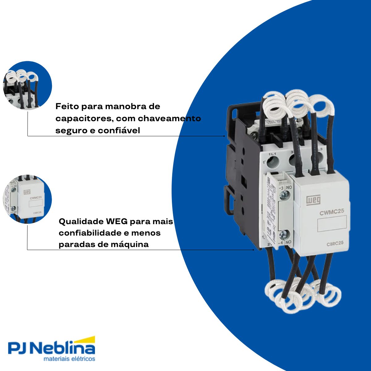 Contator Manobra Capacitor Tripolar 325-380V 50/60Hz 1Na 20Kvar/380-415V 55G - Weg