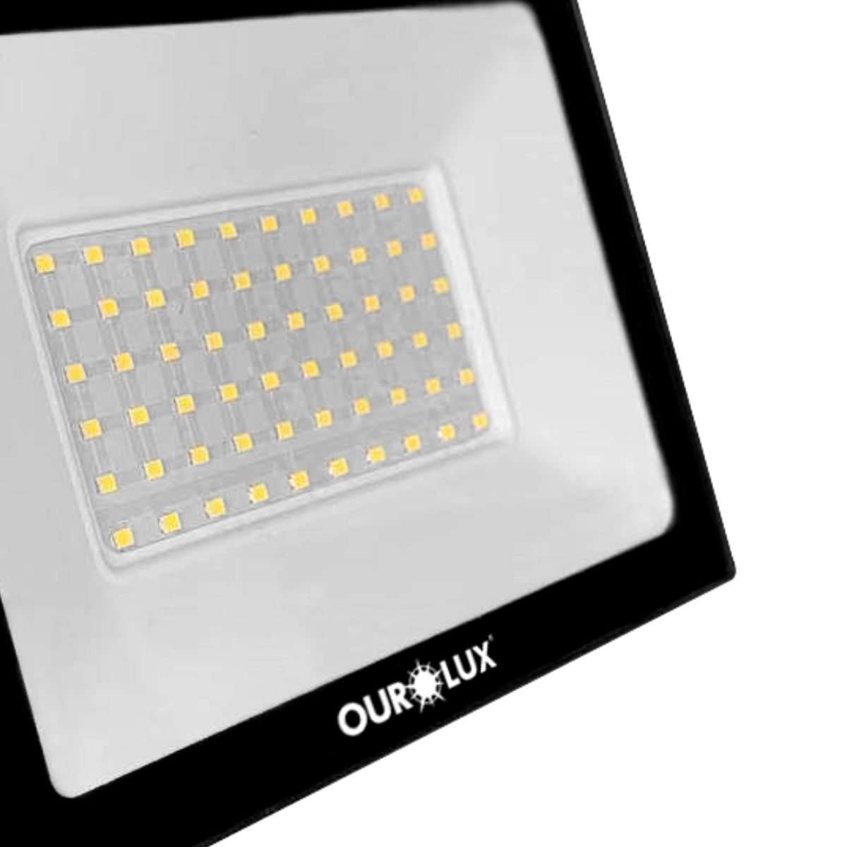 Refletor Led Quadrado Sobrepor Preto 50W Bivolt Branco Frio - Ourolux