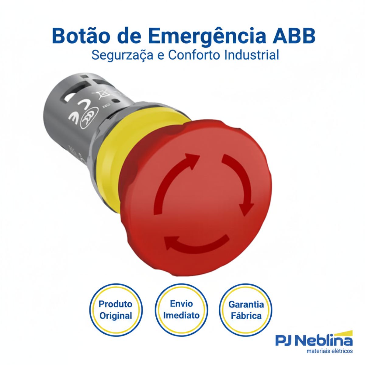 Botao Emergencia Cogumelo 40mm Girar Destr 22,5mm Plastico V