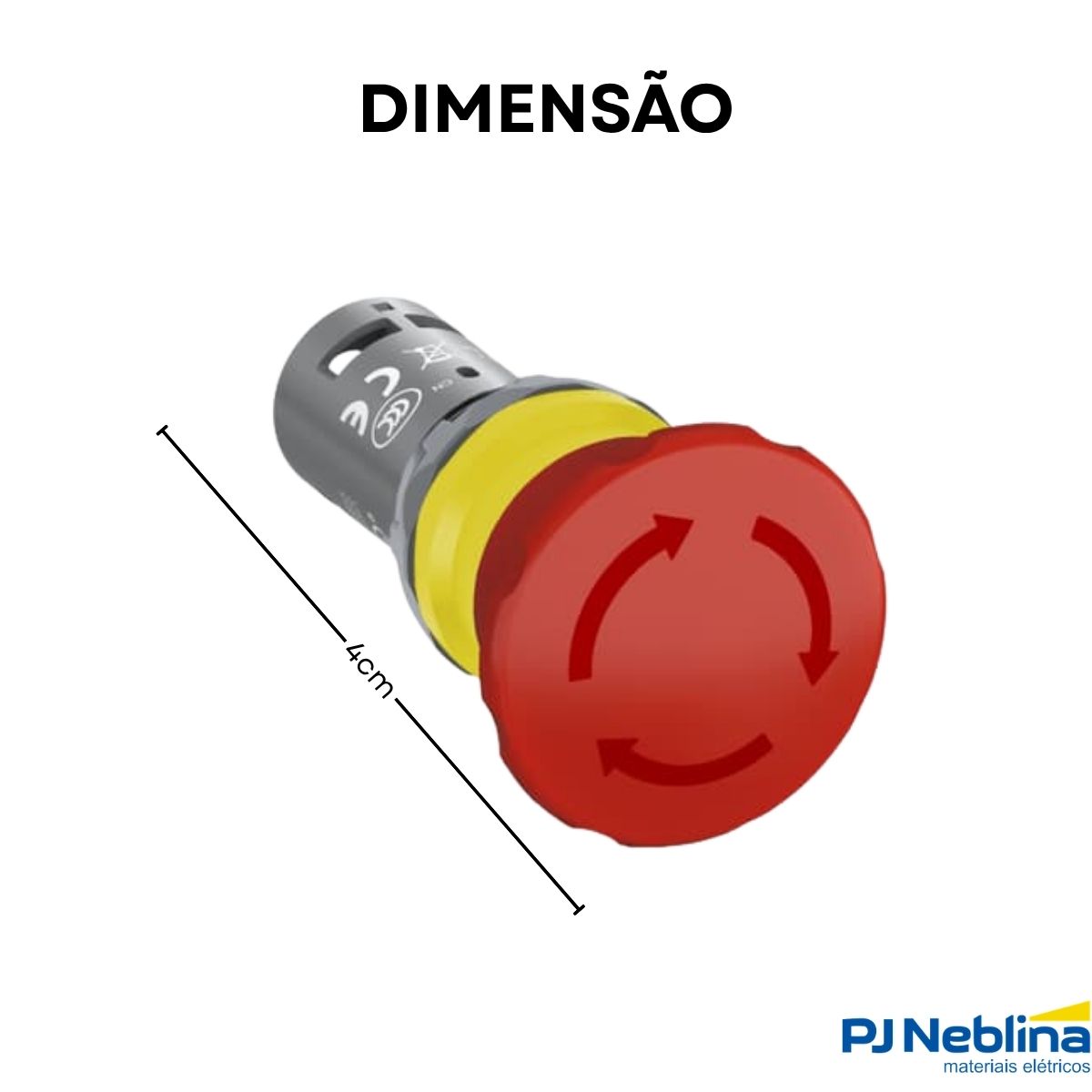 Botao Emergencia Cogumelo 40mm Girar Destr 22,5mm Plastico V