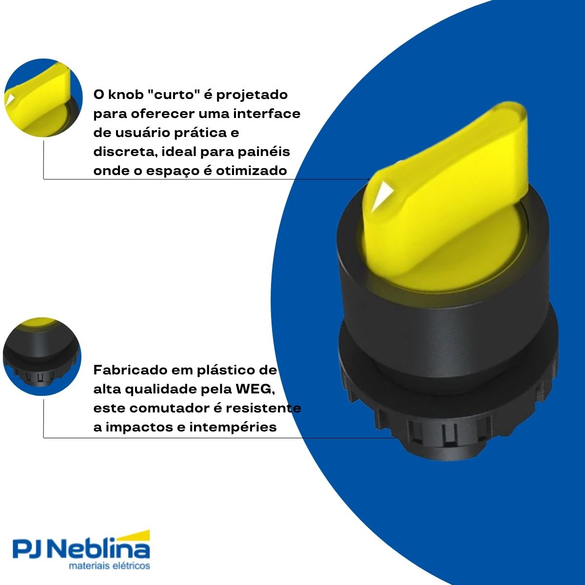Frontal Comutador Knob Curto Iluminado 2 Posição Fixa 90G 22Mm Plástico Amarelo - Weg