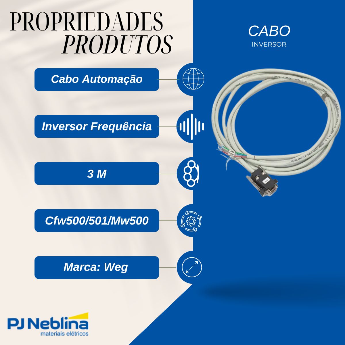 Cabo Inversor Frequência 3M Cfw500/501/Mw500 - Weg