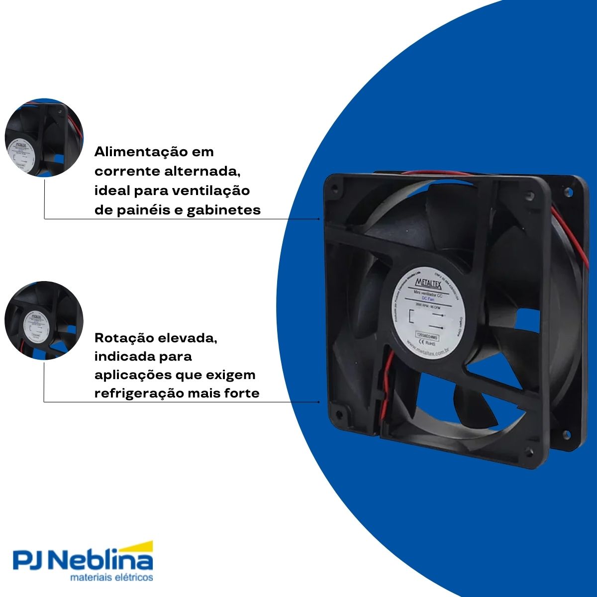 Ventilador 110/220Vca 120X120X38Mm Ball 3000Rpm - Metaltex
