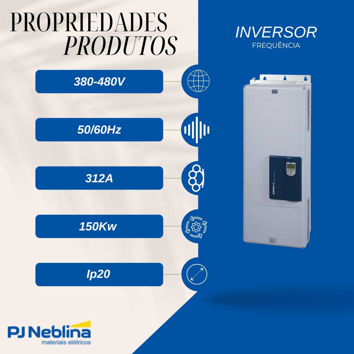 Inversor Frequência Trifásico 380-480V 50/60Hz 312A 150Kw C/Filtro - Weg