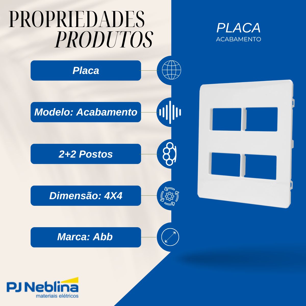 Placa Acabamento 4X4 (4 Mod) 2+2 Postos Branco Unno - Abb