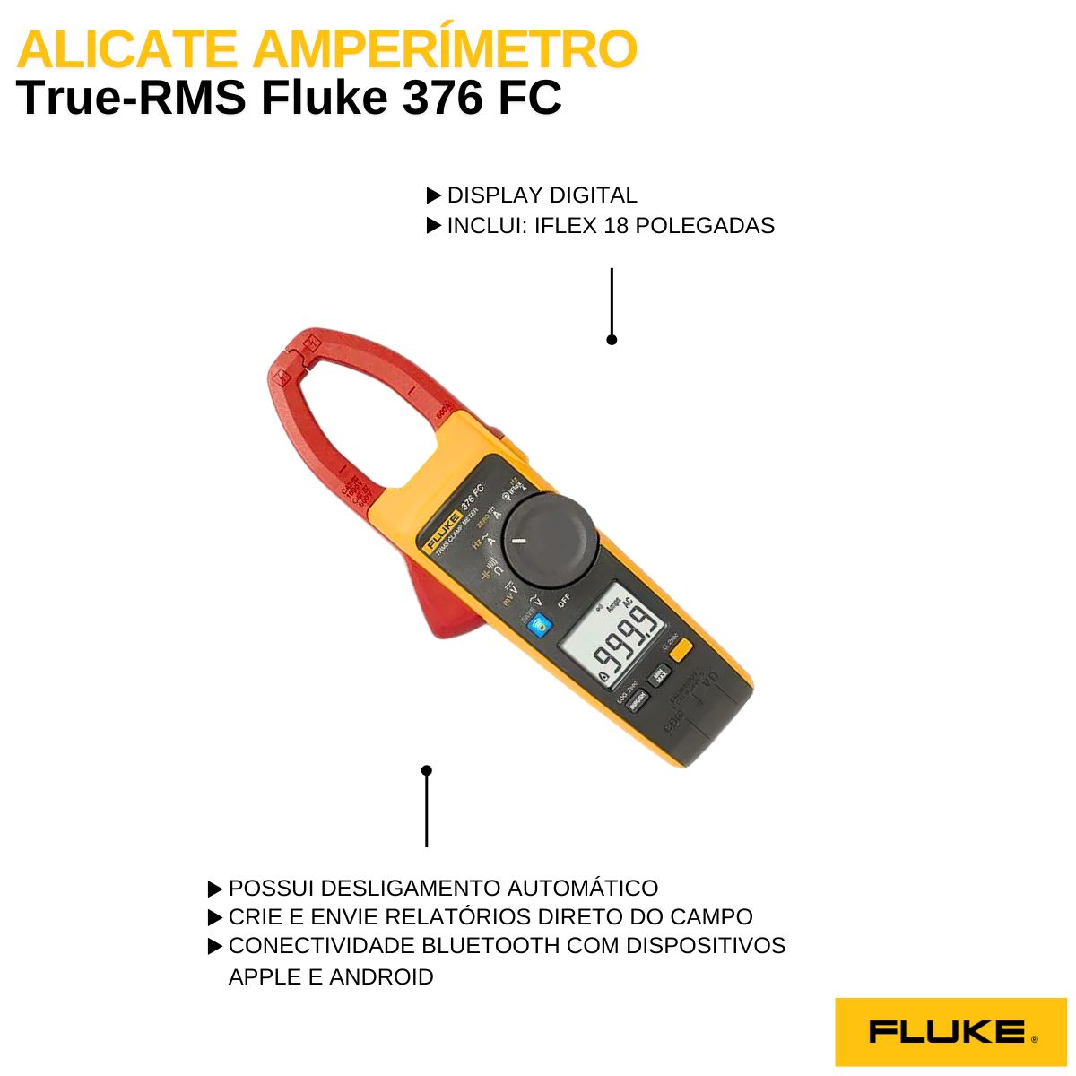 Alicate Amperímetro Digital True Rms 1000Aca/Cc 1000Aca/Cc Cat Iii/Cat Iv Com Iflex 5065965 - Fluke