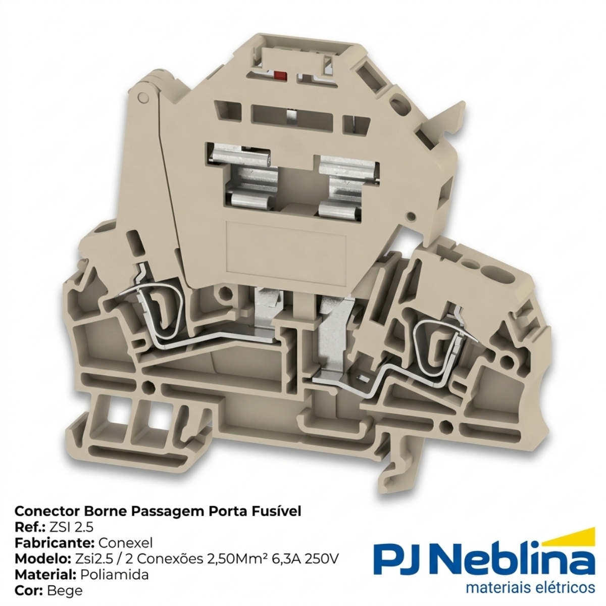 Conector Borne Passagem Porta Fusível 2 Conexões 2,50Mm 250V Bege - Conexel