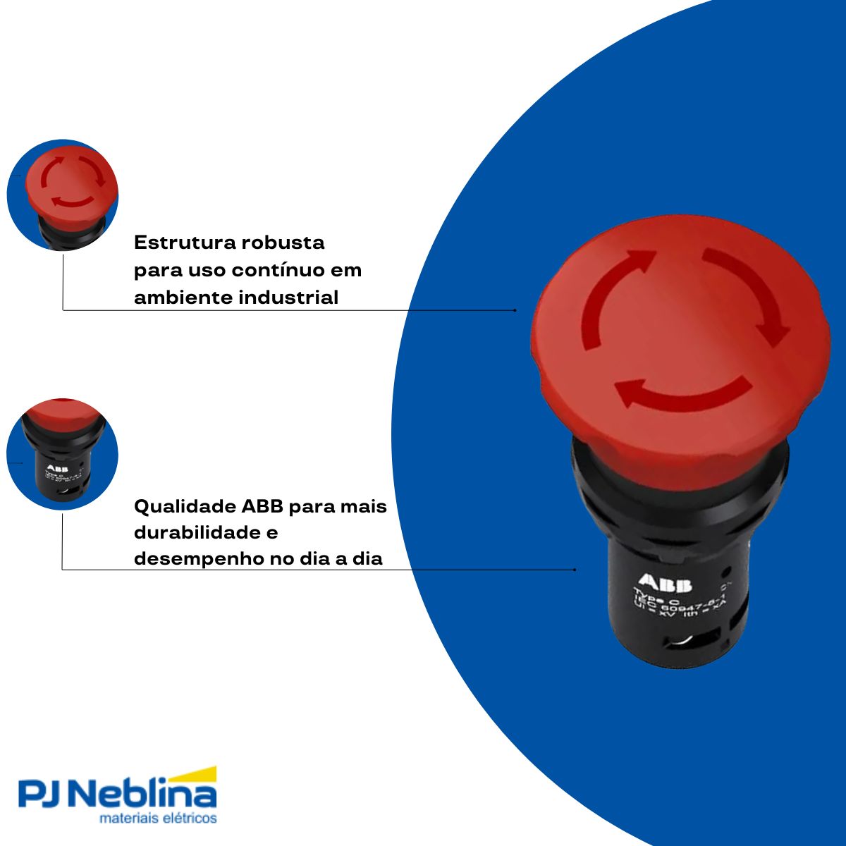 Botão Emergência Cogumelo 40Mm Girar Destr 22,5Mm Plástico Vermelho 1Nf - Abb
