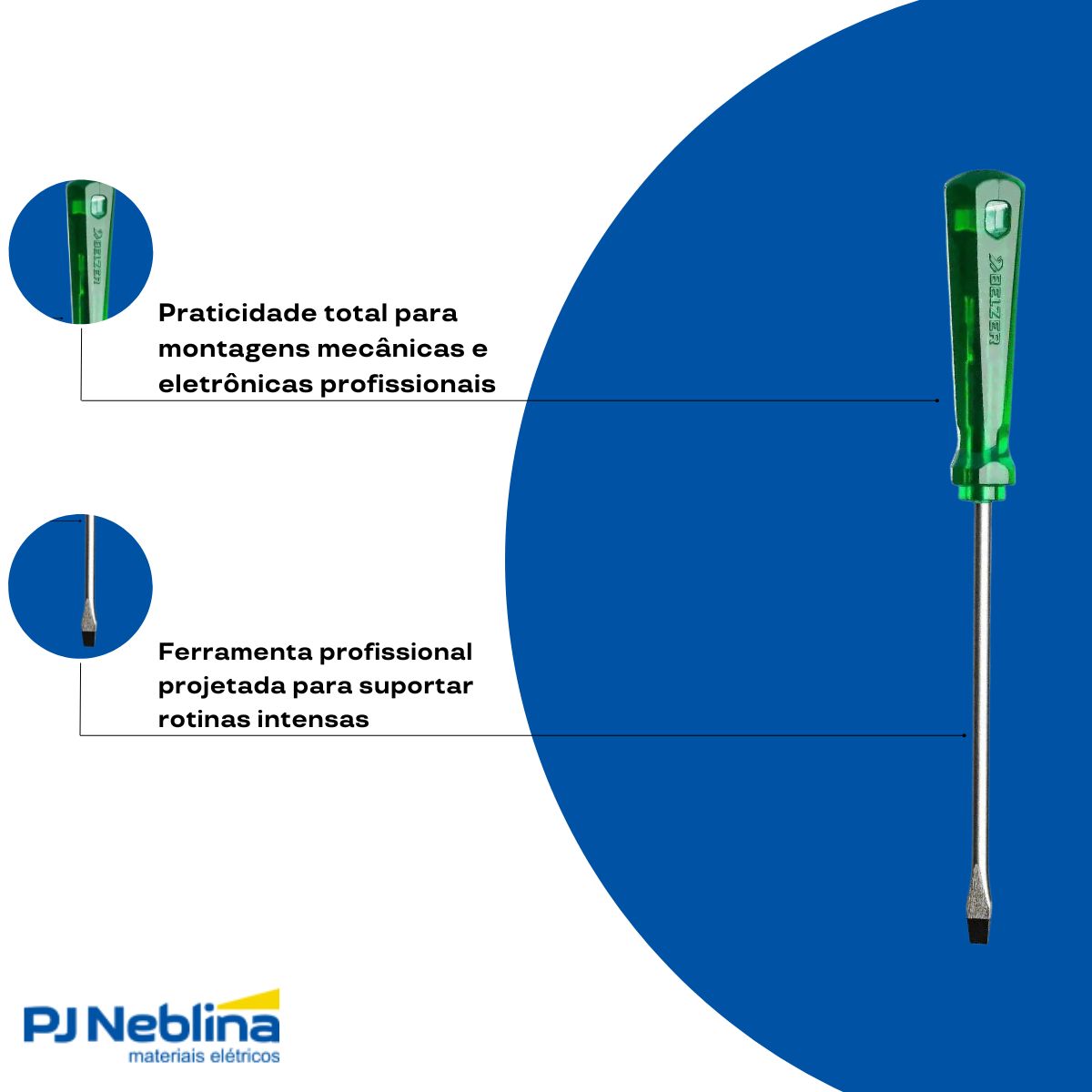 Chave Fenda Simples 5/16X6Pol (8X150Mm) Cabo Ergonom Verde - Belzer