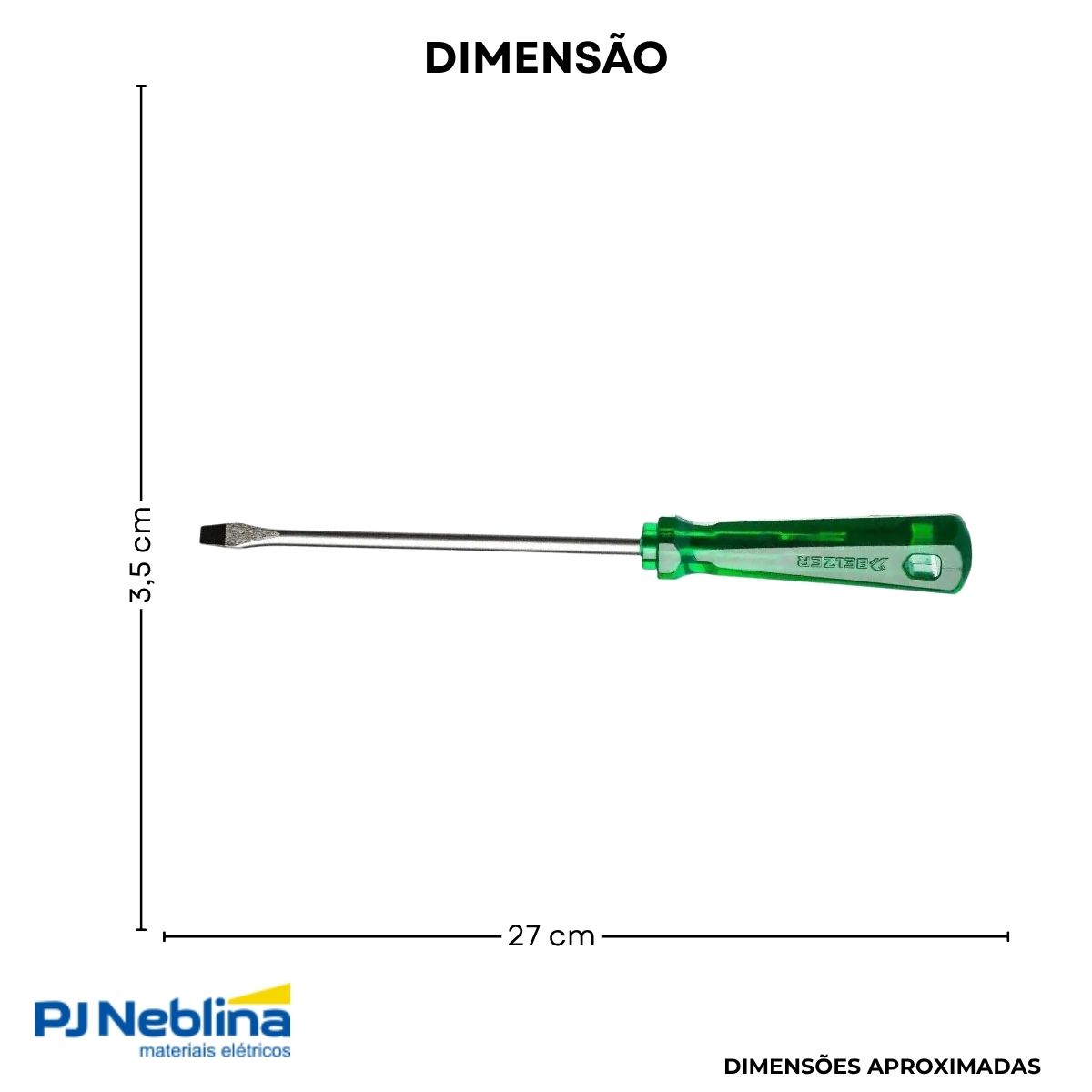 Chave Fenda Simples 5/16X6Pol (8X150Mm) Cabo Ergonom Verde - Belzer