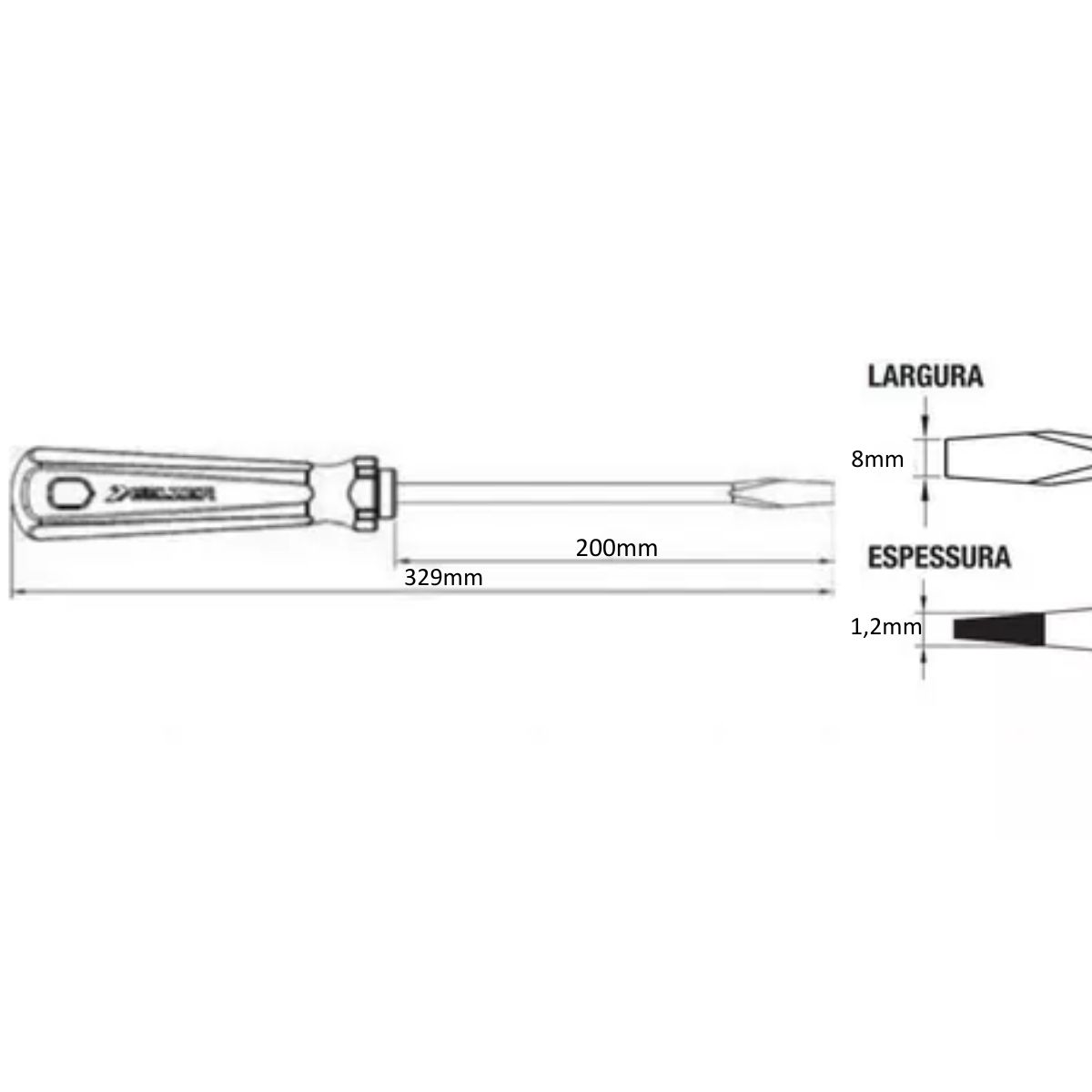 Chave Fenda Simples 5/16X8 Polegadas 8X200Mm Cabo Ergonômico Verde - Belzer