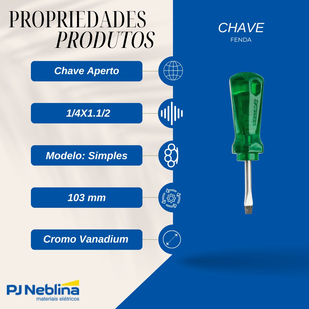 Chave Fenda (Cotoco) Simples 1/4X1.1/2 (6X38Mm) Cabo Ergonom Verde