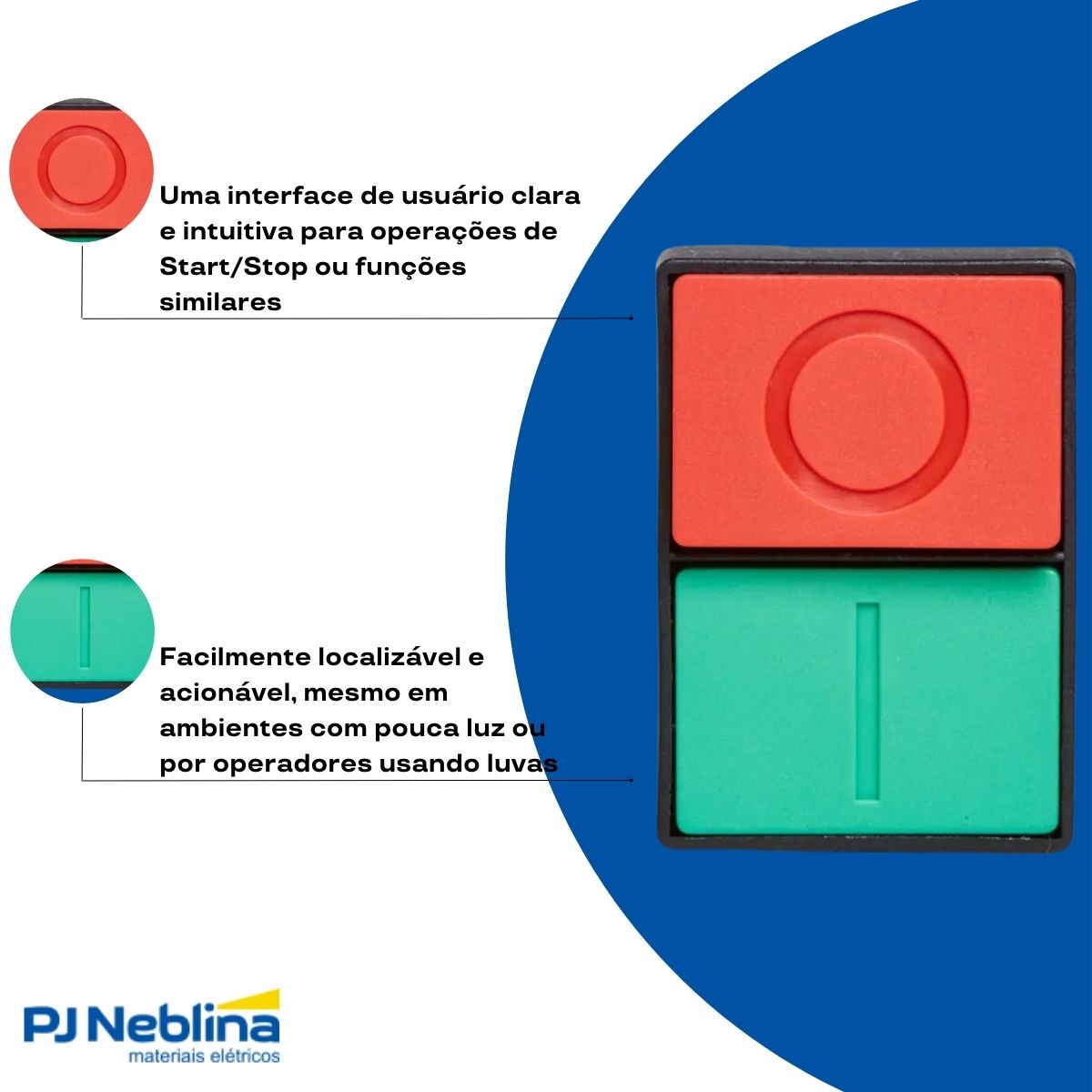 Botão Comando Duplo Pulsador Saliente Retangular 22,5Mm Plástico Vd/Vm 1Na+1Nf (I/O) - Steck