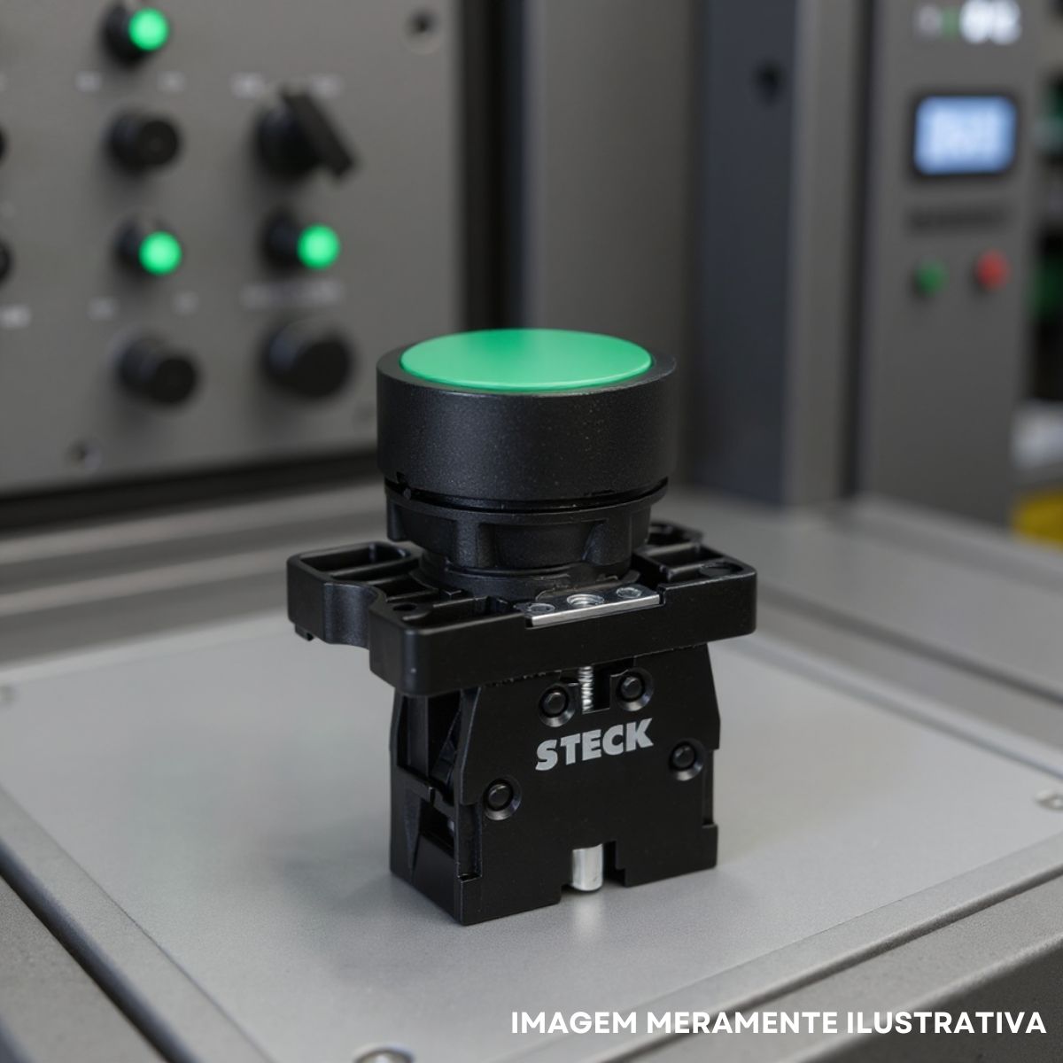 Botão Comando Pulsador Faceado Red 22,5 mm Plástico Verde 1Na - Steck