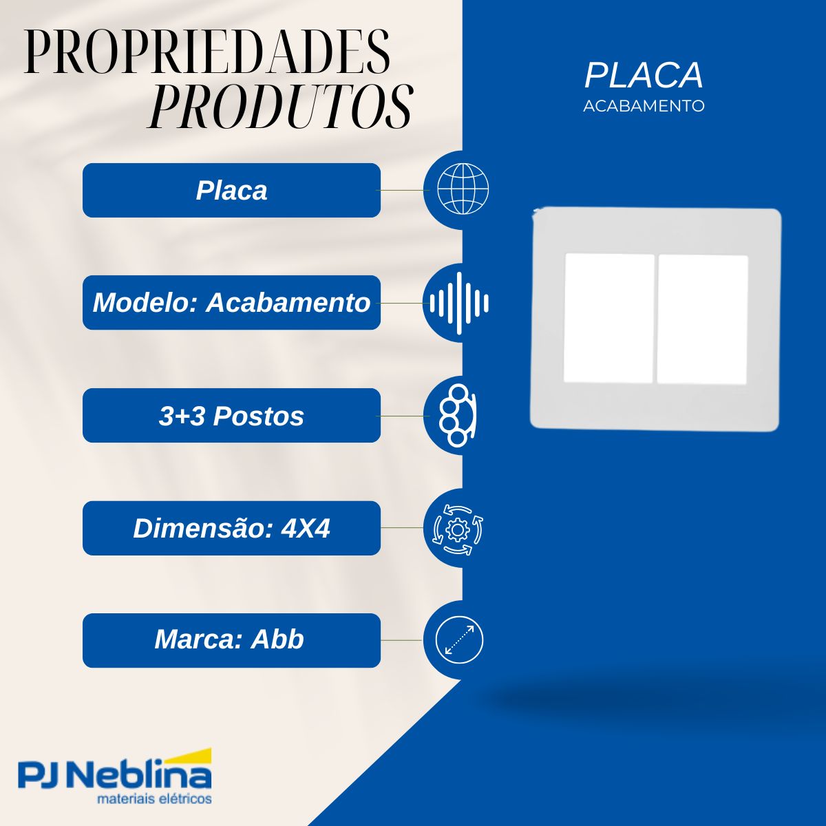 Placa Acabamento 4X4 (6 Mod) 3+3 Postos Branco Unno - Abb