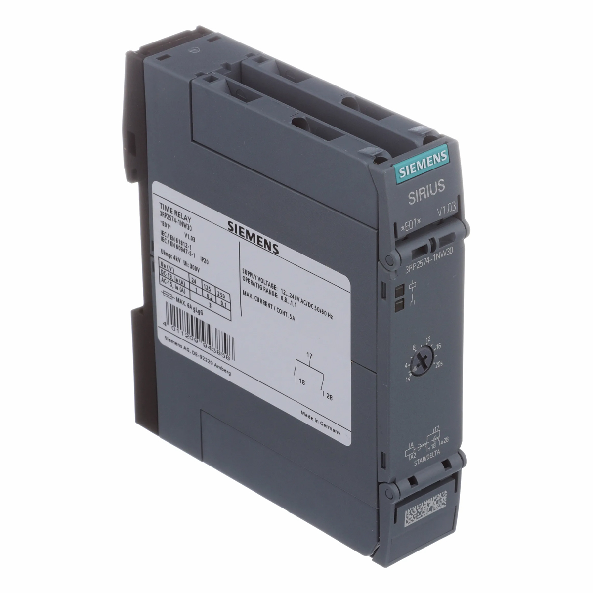 Relé Temporizador Eletrônico Função Estrela Triângulo 12-240Vac/Dc 1-20S 50/60Hz 3RP25741NW30 Siemens