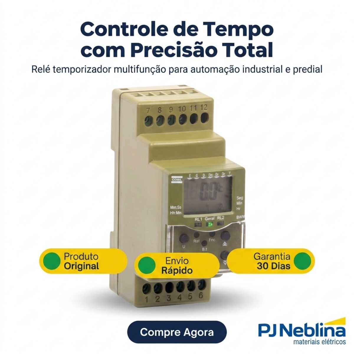 Rele Temporizador Digital Multifunção Multiescala 2 Spdt (2Naf) 100-240Vca/Cc - Coel