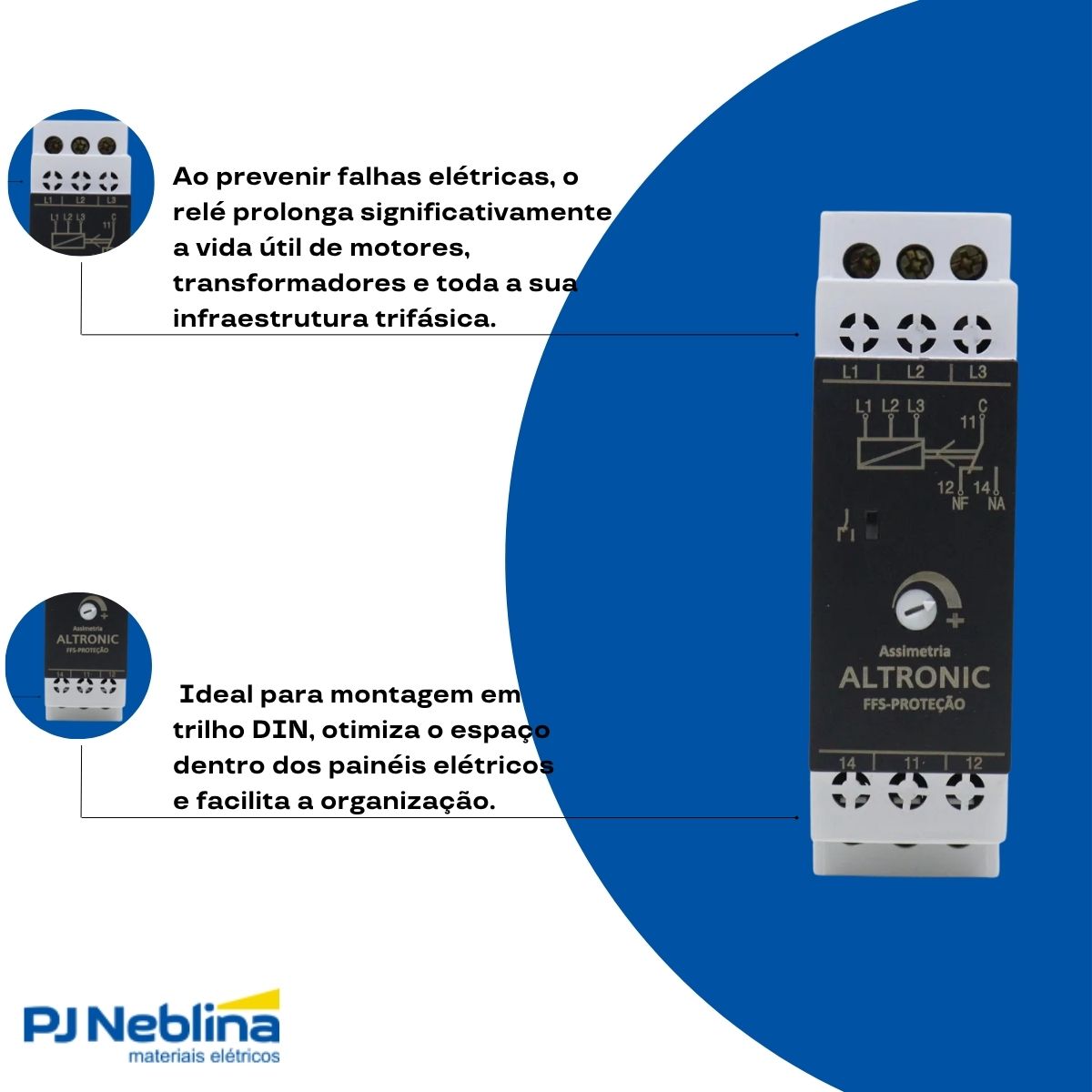 Relé Supervisão Trifásico Falta Fase Assimetria Modular S/Neutro 220-380V 1Rev (Spdt) - Altronic