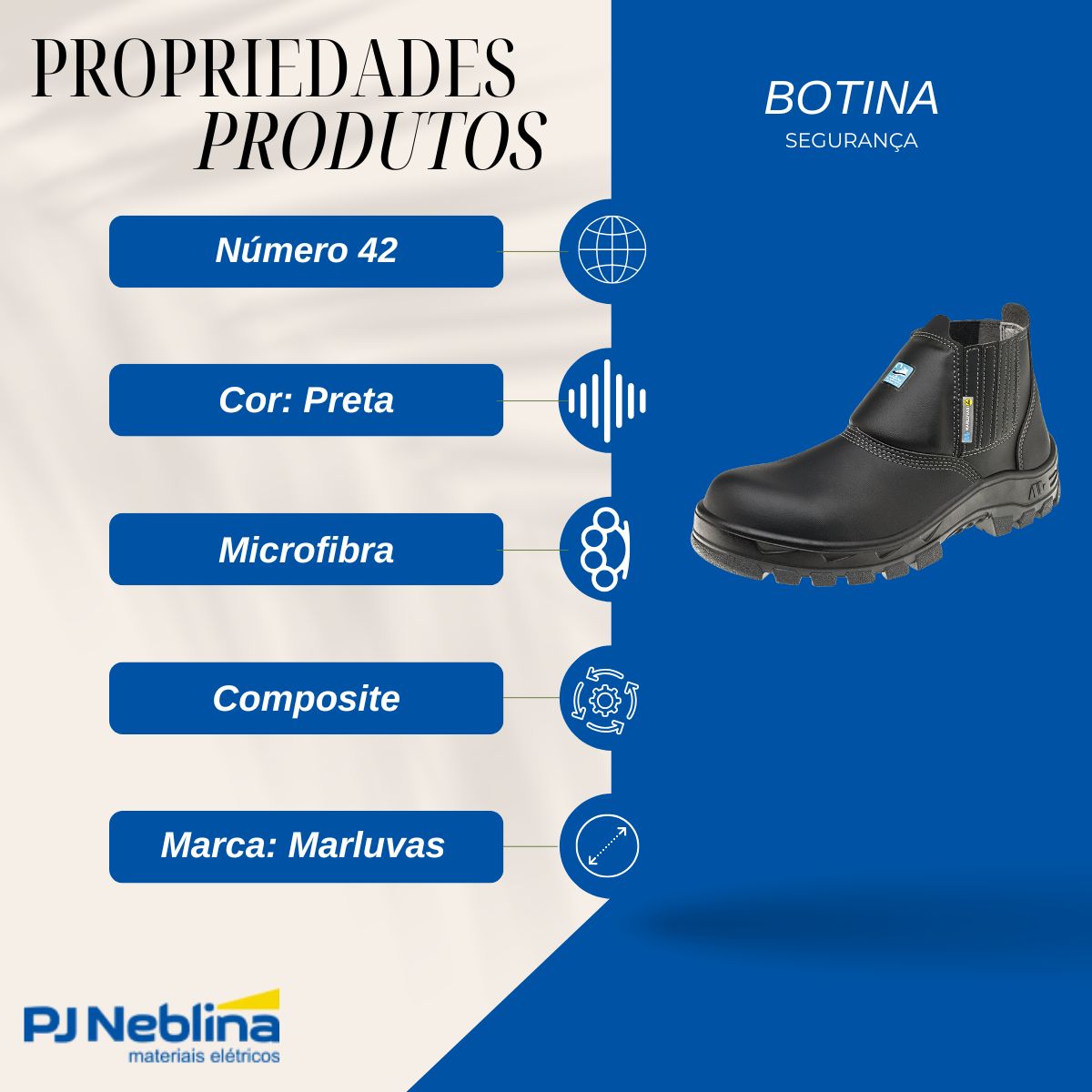 Calçado Botina Segurança Microfibra Pt Fech Elástico 42 Pu Bidensidade C/Biq Composite C/Palm Antibacteriana Ca-34554 - Marluvas