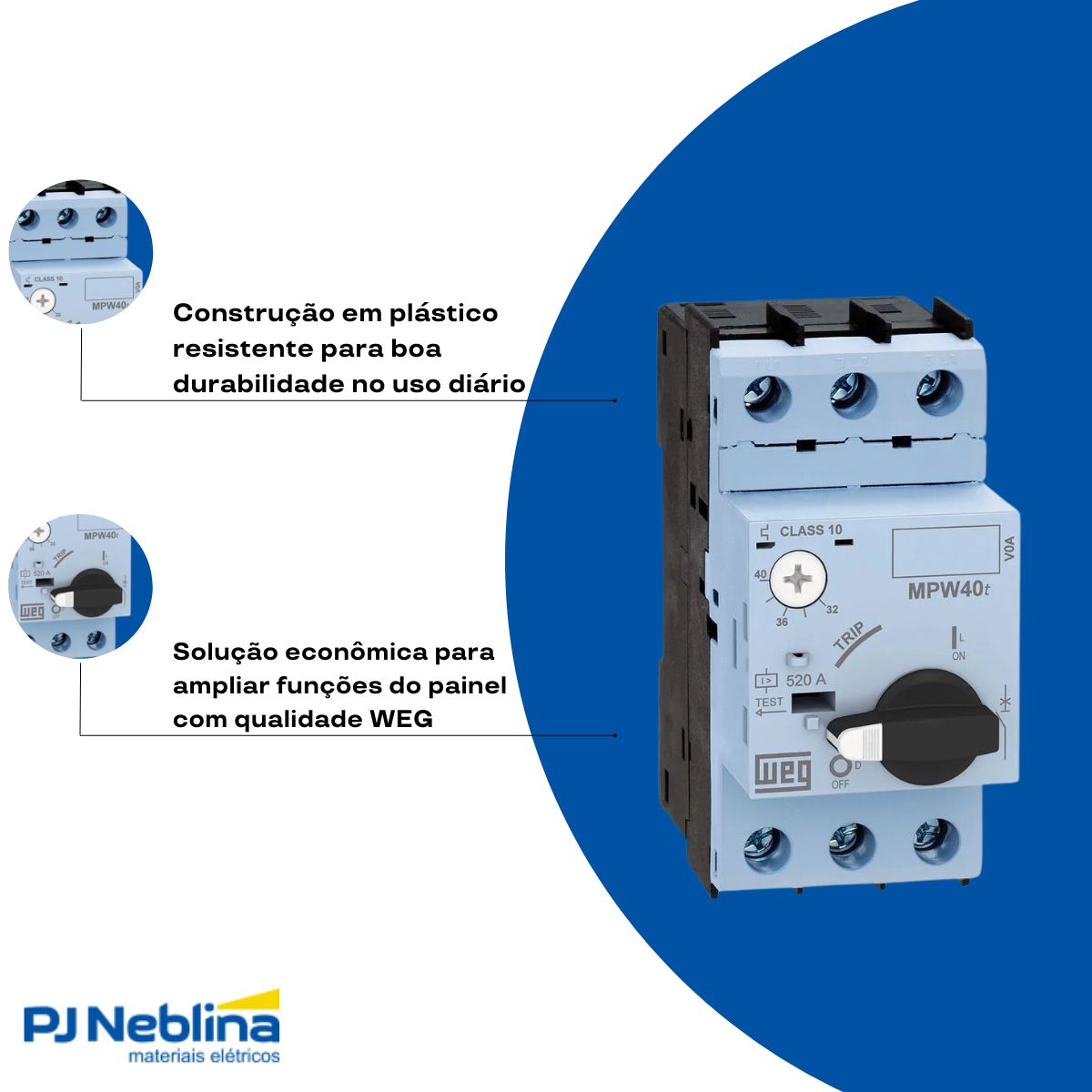 Disjuntor Motor Tripolar 10A 6,3-10A 6Cv 380/415V 50Ka 380/440V 50/60Hz - Weg