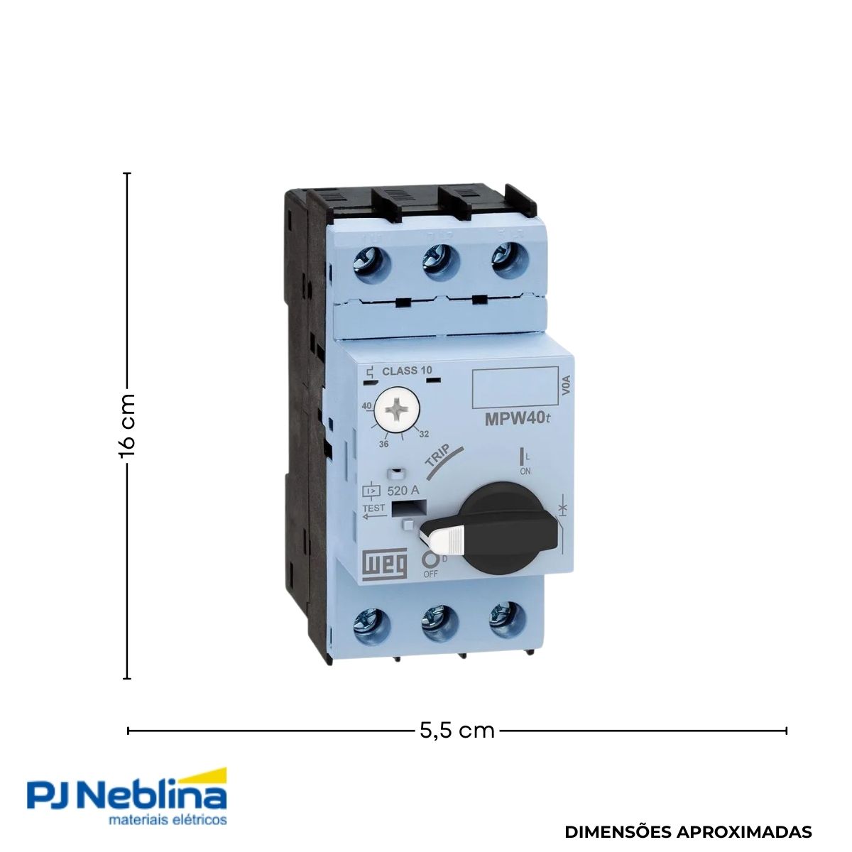 Disjuntor Motor Tripolar 10A 6,3-10A 6Cv 380/415V 50Ka 380/440V 50/60Hz - Weg
