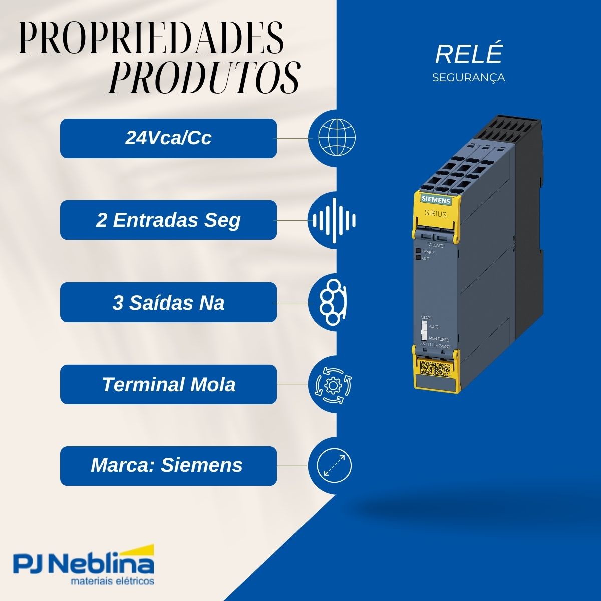 Rele Segurança Monitoramento Cat 4 24Vca/Cc 3 Saídas Na +1 Aux Nf - Siemens