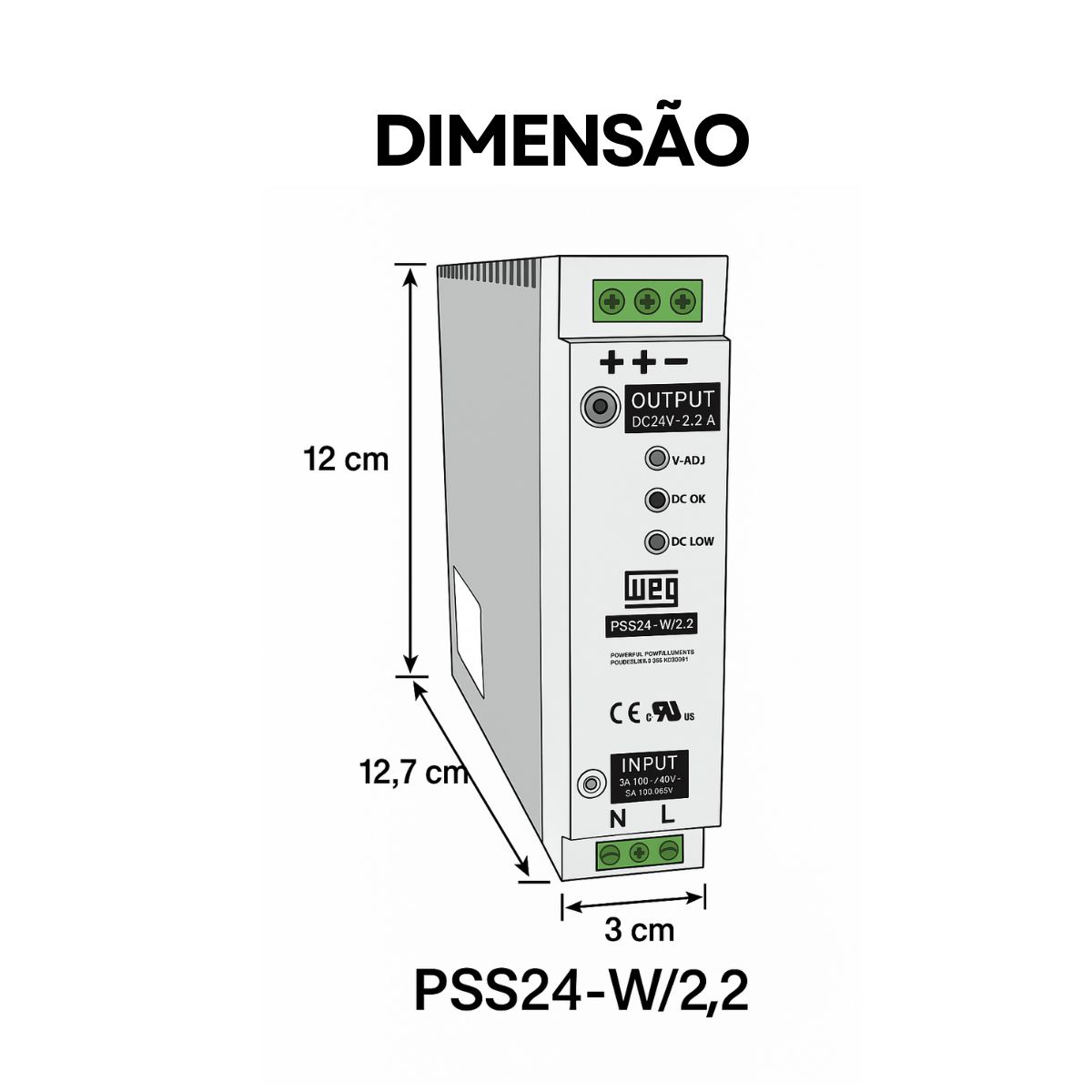 Fonte Alimentação Chaveada Monofásico 240W 2,2A 100-240V 24Vcc 50/60Hz Weg