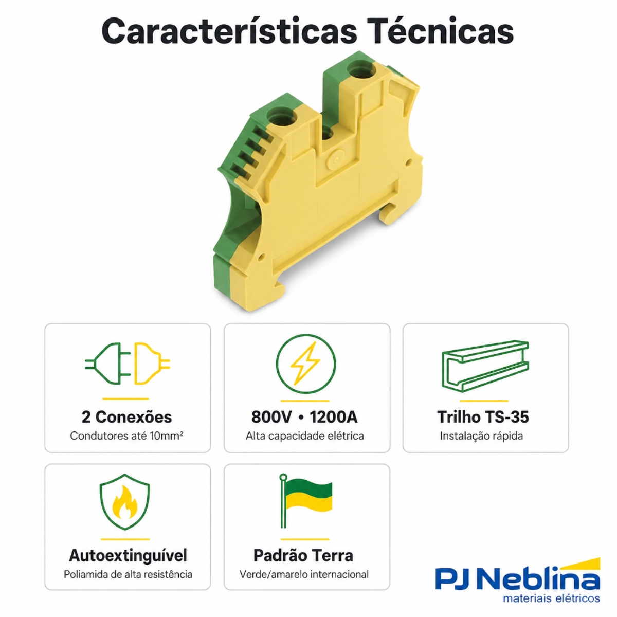 Conector Borne Passagem Terra 2 Conexões 10Mm 800V Verde/Amarelo - Conexel