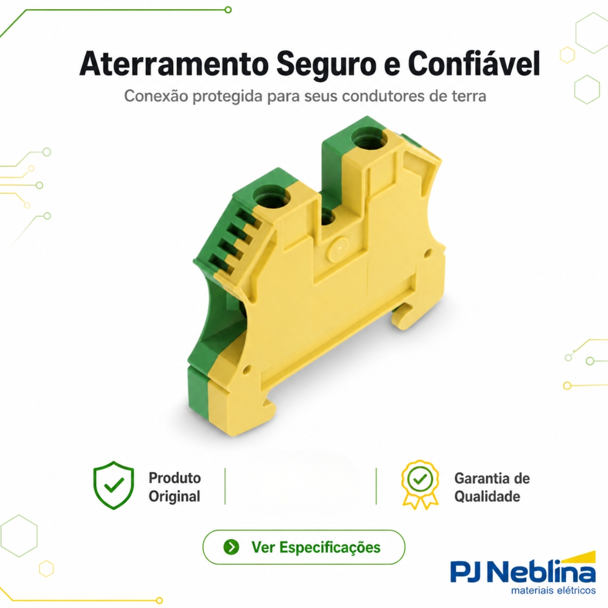 Conector Borne Passagem Terra 2 Conexões 10Mm 800V Verde/Amarelo - Conexel