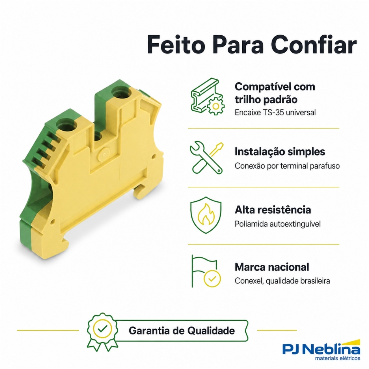 Conector Borne Passagem Terra 2 Conexões 10Mm 800V Verde/Amarelo - Conexel