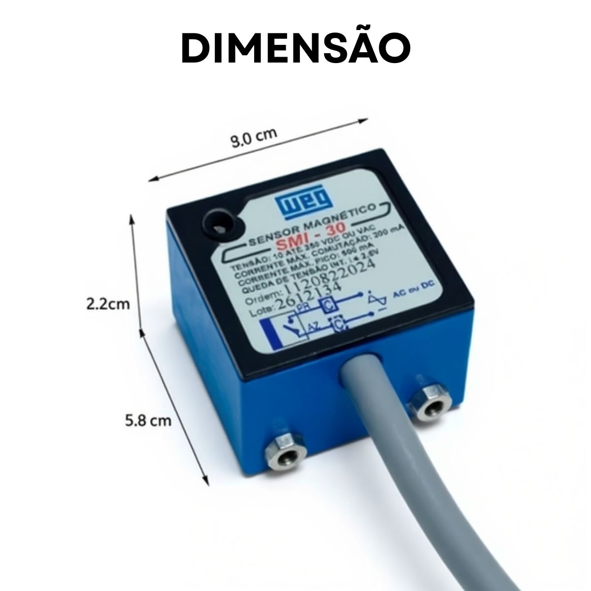 Sensor Magnético Cilindros Pneumáticos 10-250Vca/Cc 1Na Cabo 2 Metros Ip67 - Weg