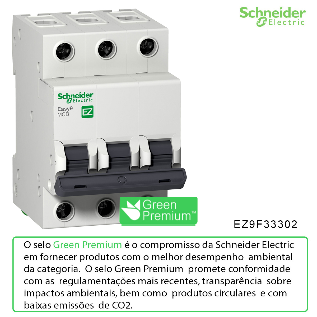 Disjuntor Mini Din 3P 2A 230/400V Curva C 3Ka Easy9 EZ9F33302 - Schneider Electric