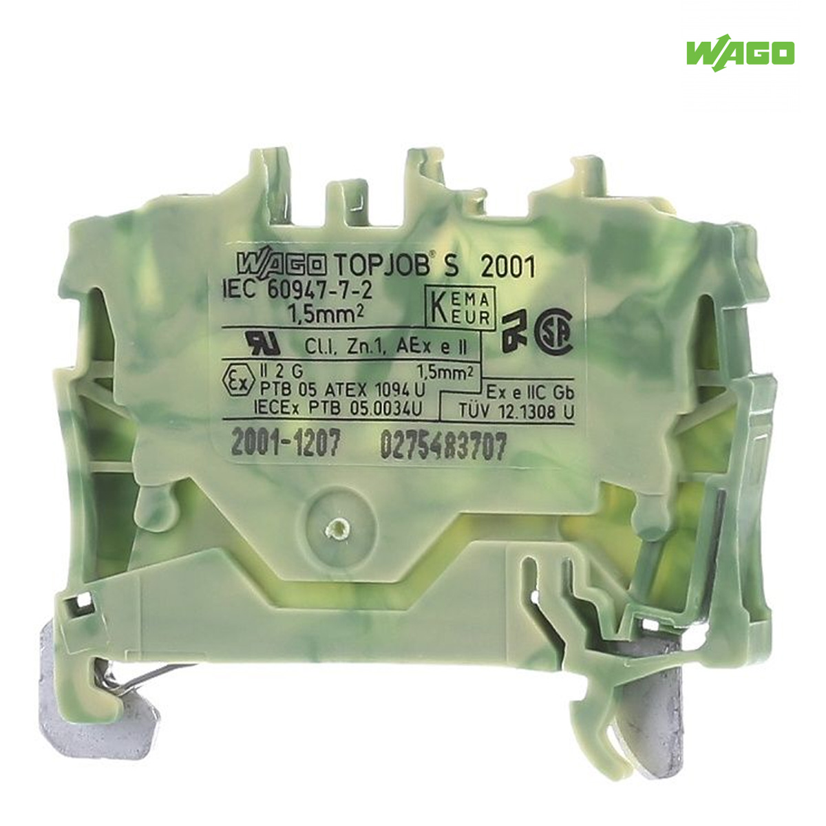 Conector Borne Passagem Terra 2 Conexões 1,50Mm Verde/Amarelo 2001-1207 - Wago