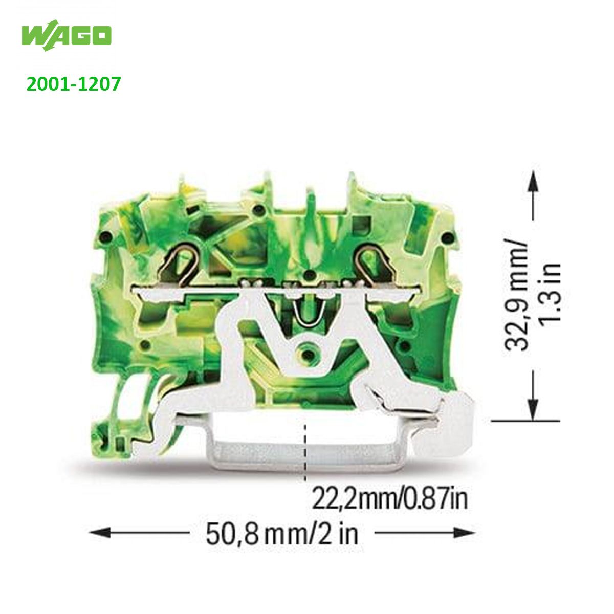Conector Borne Passagem Terra 2 Conexões 1,50Mm Verde/Amarelo 2001-1207 - Wago