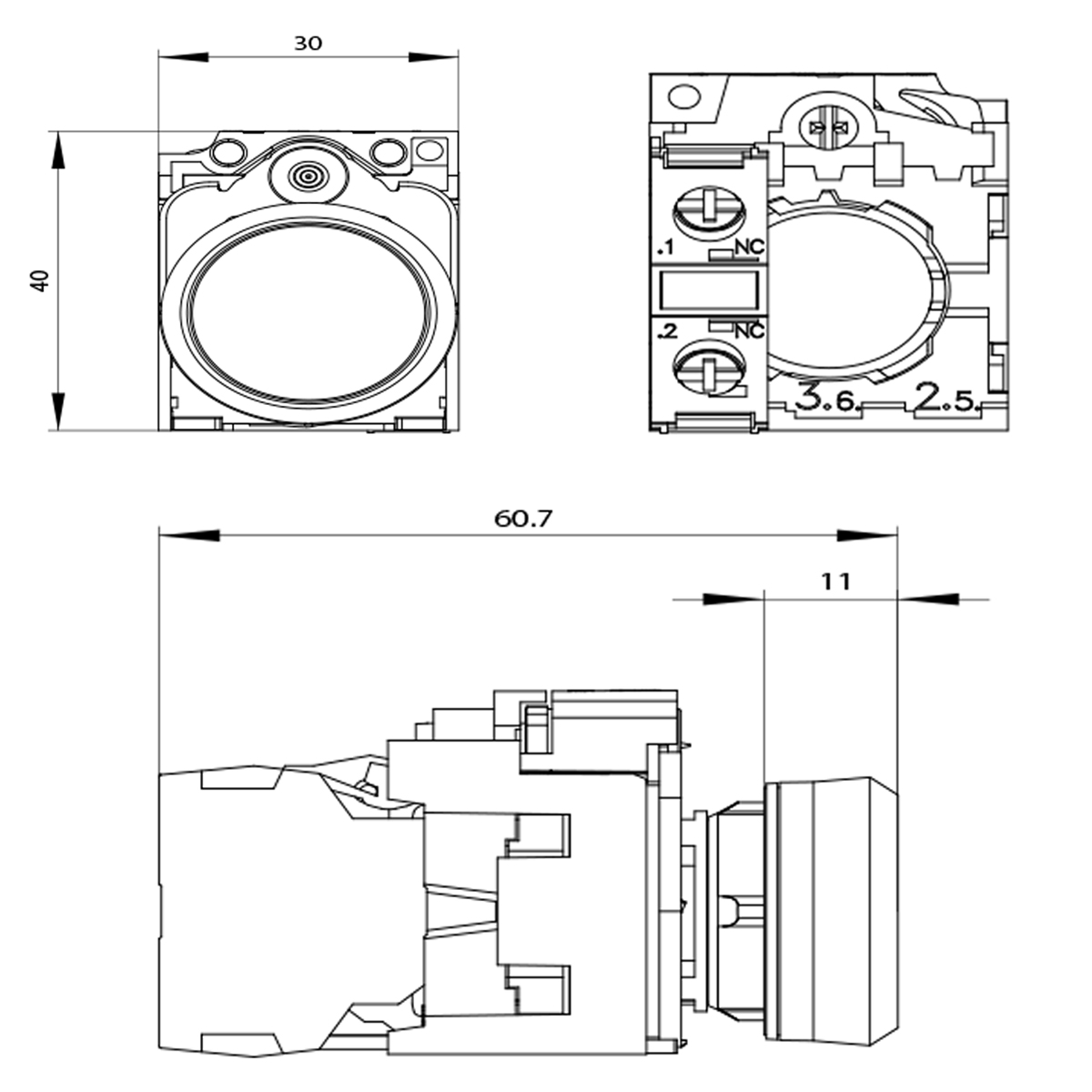 Botão Comando Pulsador Faceado Redondo 22mm Plástico Vermelho 1Nf 3SU11000AB201CA0 Siemens