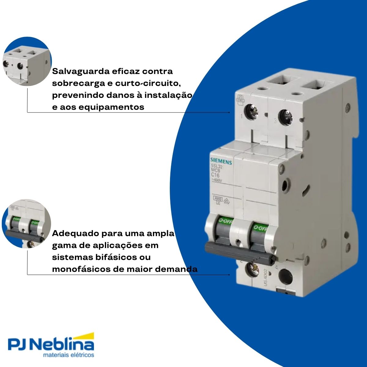 Disjuntor Mini Din Bipolar 63A Curva C 4,5Ka 220/380V - Siemens