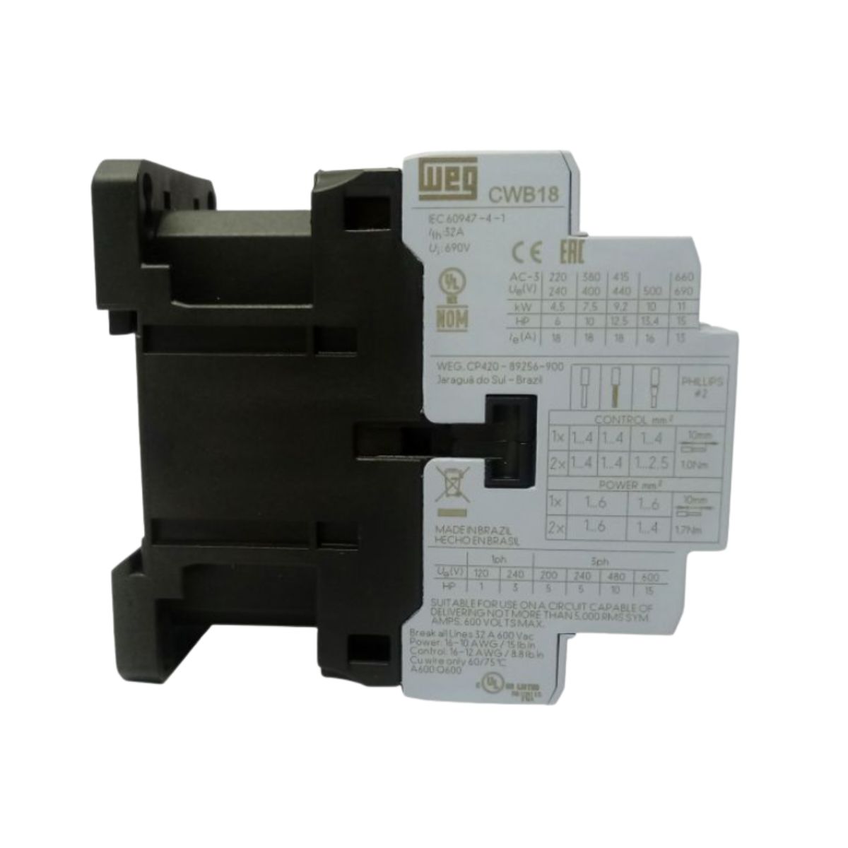 Contator Potencia Tripolar 18A 24V 1Na+1Nf 50/60Hz - Weg