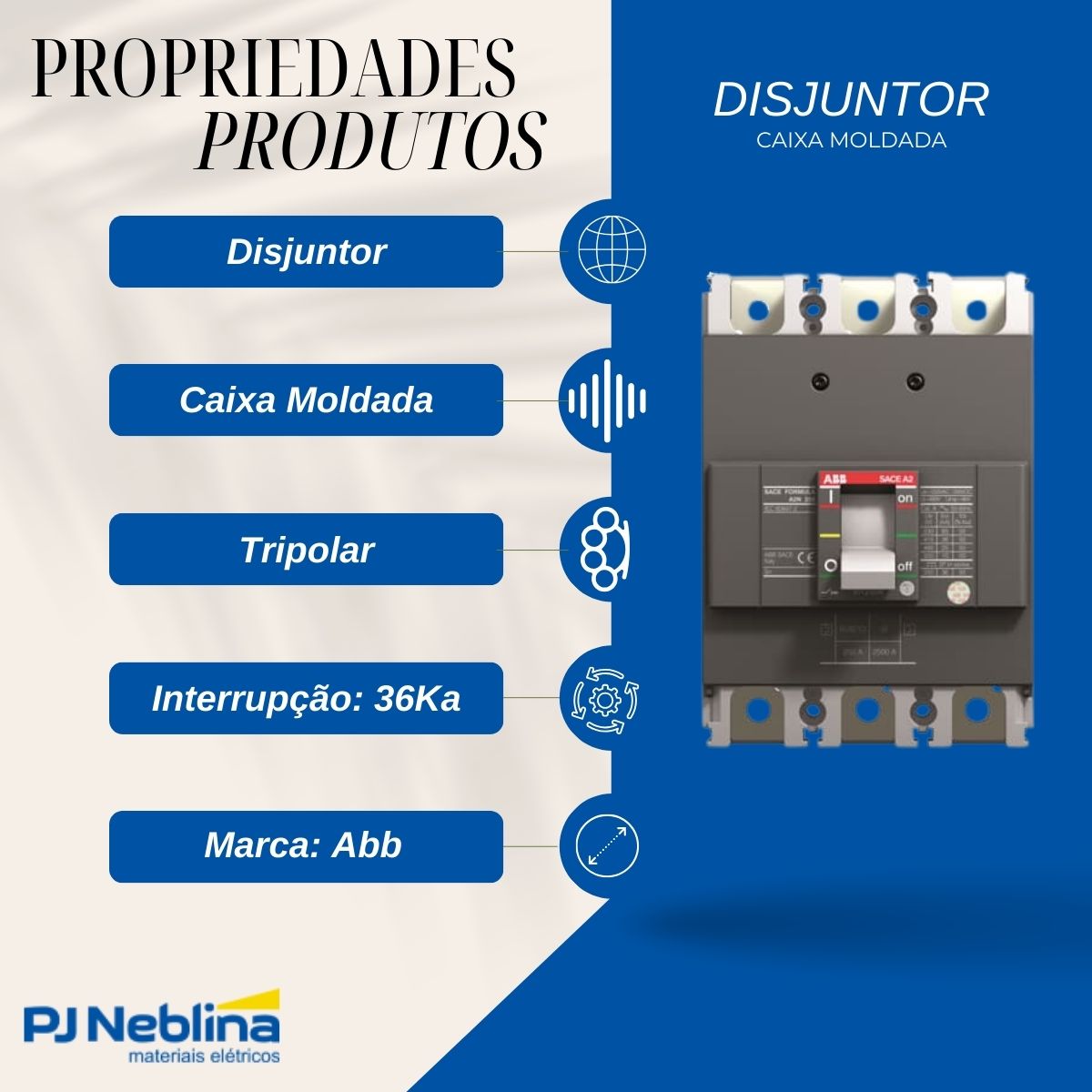 Disjuntor Caixa Moldada Tripolar 160A 36Ka 380/415V 50/60Hz - Abb