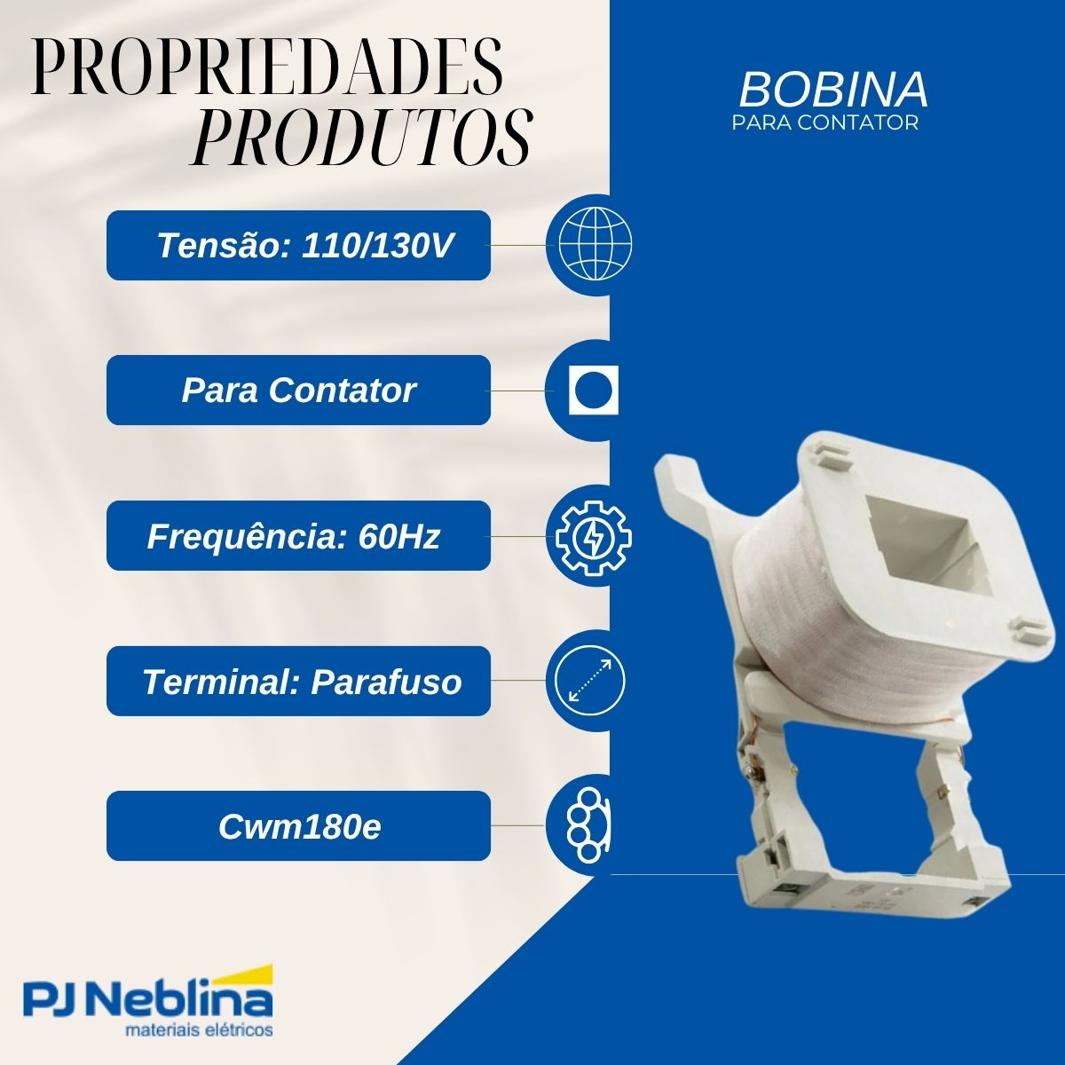 Bobina Para Contator Cwm180E 110-130V 60Hz Terminal Parafuso Weg