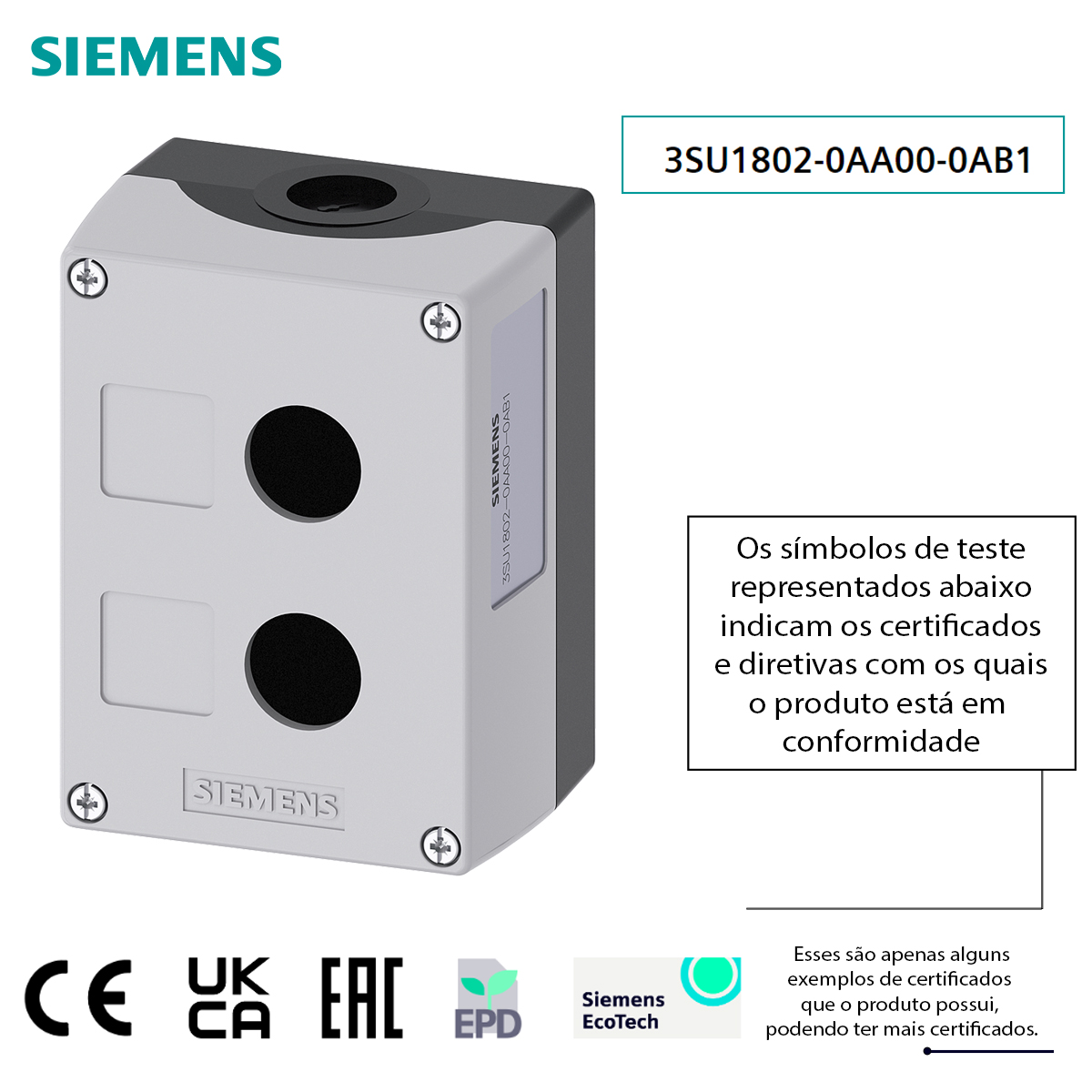 Botoeira Circular Plástica 2 Furos 22mm Cinza 3SU18020AA000AB1 Siemens