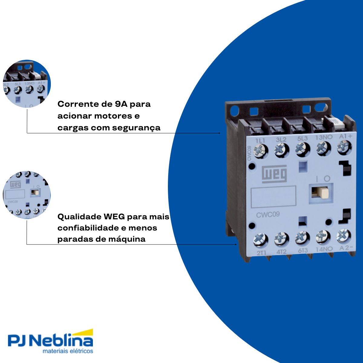 Contator Mini Potencia Tripolar 9A 24Vcc 1Nf - Weg