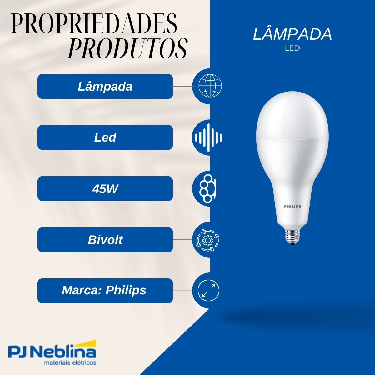 Lâmpada Led Bulbo Alta Potencia A125 45W Bivolt E40 6500K Branco Frio Luz Branca 5000Lm - Philips