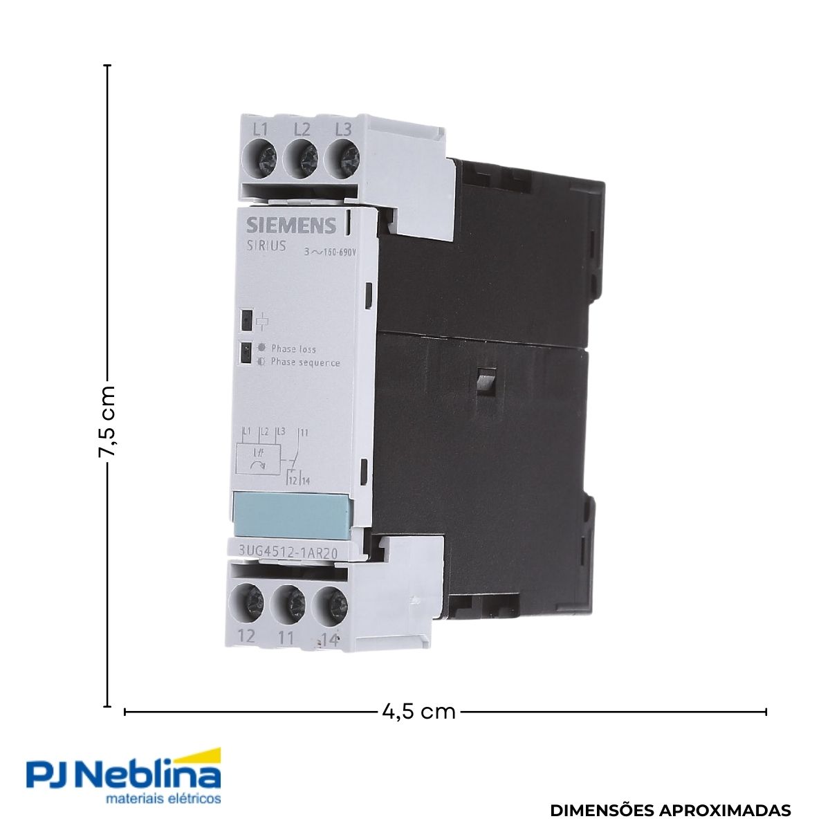 Rele Supervisão Trifásico Monitor Falta Seq Fase 160-690V 1Rev (Spdt) Conexão Eletr Parafuso - Siemens