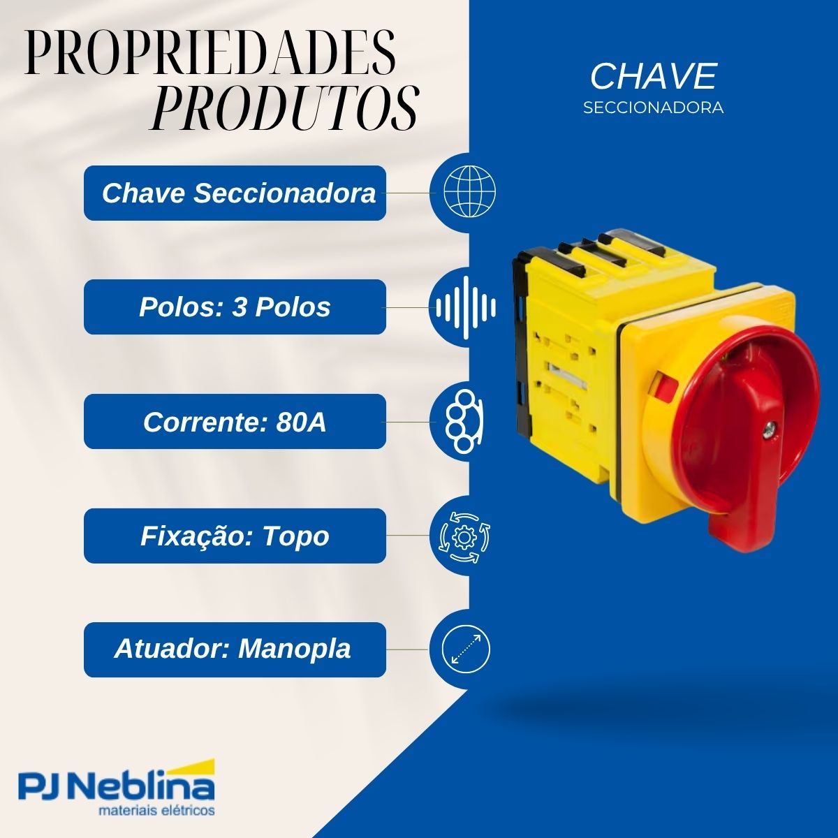 Chave Seccionadora Rotativa Sob Carga 3 Polos 80A Topo Manopla Vermelho - Weg